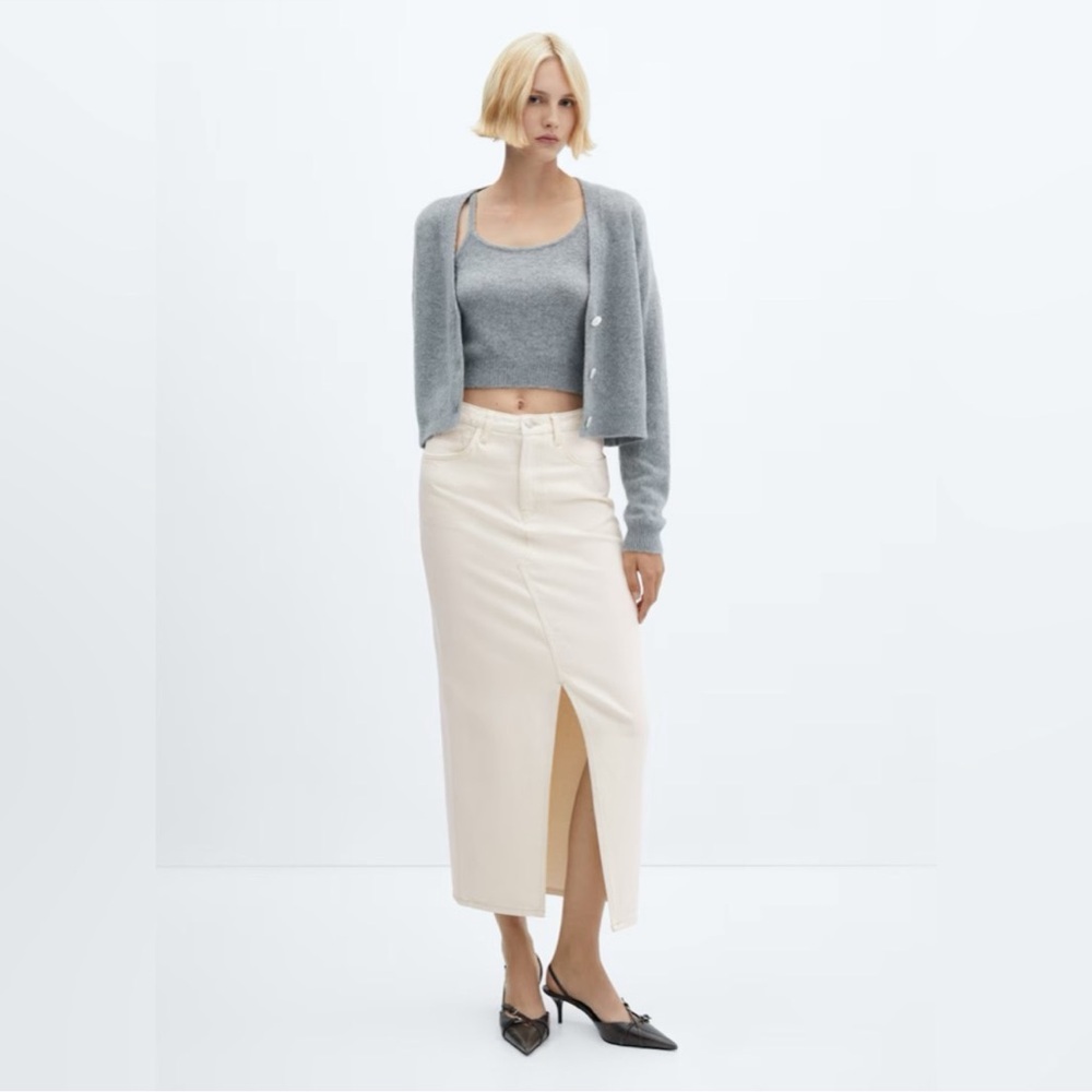 Mango White Denim Slit Maxi Skirt (BRAND NEW EITH TAGS)